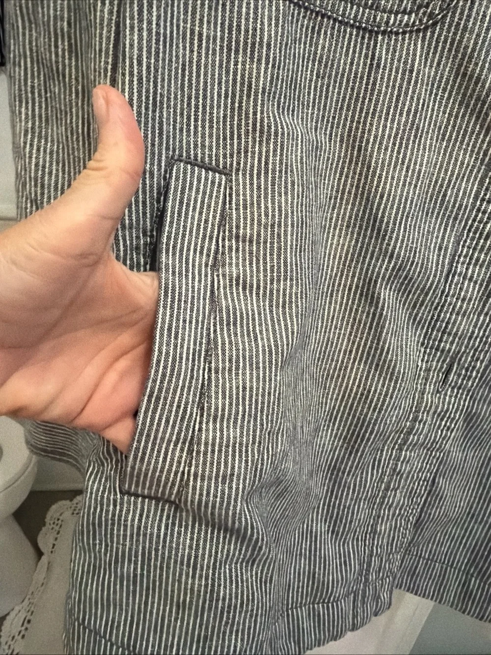 LOFT Gray Pinstripe Utility Jacket with Button Front